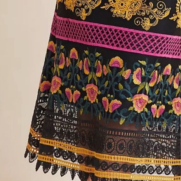 Anthropologie Jacguin Embroidered Elegant Black Gold Lace Midi Dress Size 2 - Picture 10 of 13